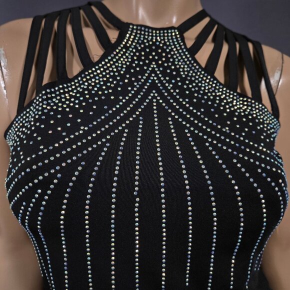 Y2K Black Sleeveless Rhinestone Top Size M Going Out Top Glitter Mcbling - Picture 3 of 9